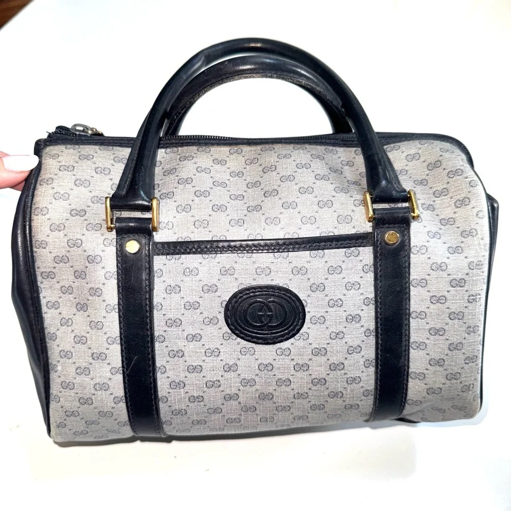 Vintage Gucci Blue Logo Boston Doctor Tote Bag Leather - Picture 1 of 16